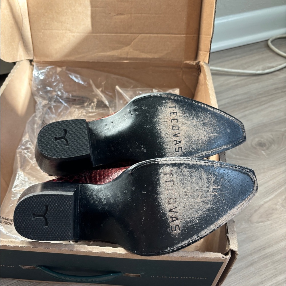 Tecovas Daisy Burgundy Python Snakeskin Heeled Bo… - image 8